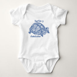 Body Para Bebé Tortuga - y asombroso texto de dibujo azul lindo