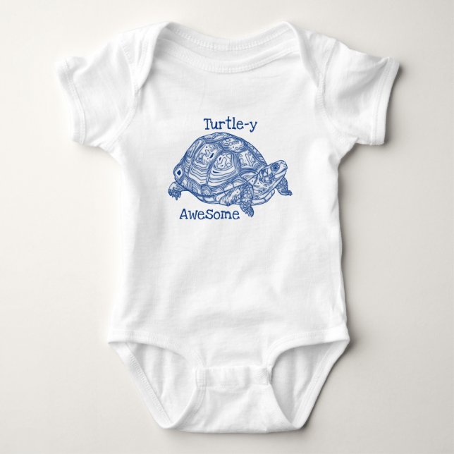 Body Para Bebé Tortuga - y asombroso texto de dibujo azul lindo (Anverso)