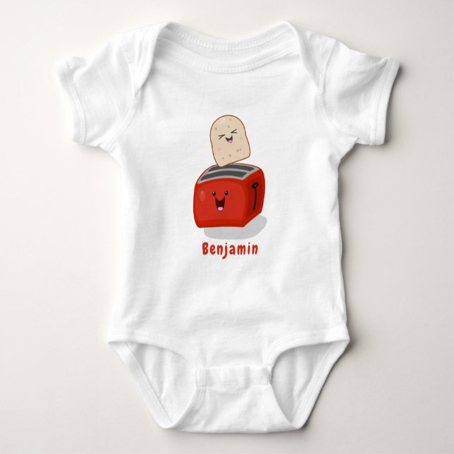 Body Para Bebé Tostada de kawaii y personalizado de tostadora roj (Anverso)