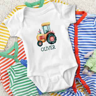 Body Para Bebé Tractor amarillo lindo personalizado acuarela