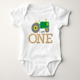 Body Para Bebé Tractor Green Yellow Wood Primer cumpleaños