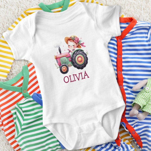 Body Para Bebé Tractor rosa de corte chica (Subido por el creador)