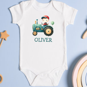 Body Para Bebé Tractor verde lindo de niños personalizado