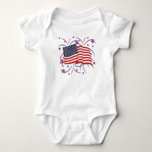 Body Para Bebé Traje de bebé con bandera americana y fuegos artif