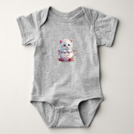 Body Para Bebé Traje de bebé con gatito en taza de flores rosadas