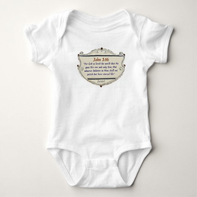Body Para Bebé Traje de bebé con versículo bíblico Juan 3:16 Escu (Anverso)
