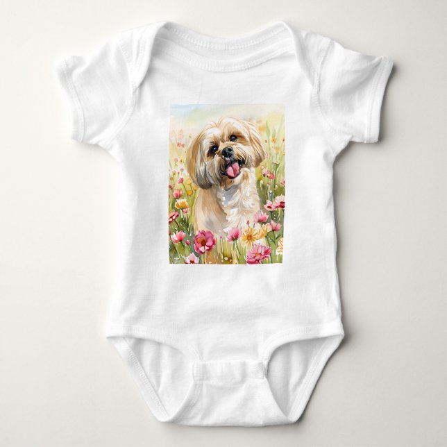 Body Para Bebé Traje de bebé de Lhasa Apso acuarela (Anverso)