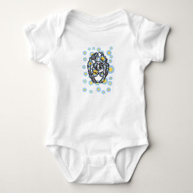 Body Para Bebé Traje de bebé de mofeta adorable con flores azules (Anverso)
