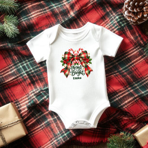 Body Para Bebé Traje de bebé de Navidad con lazo de tartán Merry