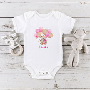 Body Para Bebé Traje de bebé de osito de peluche globos rosados