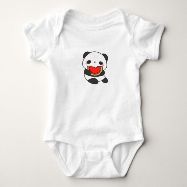 Body Para Bebé Traje de bebé de panda lindo comiendo sandía (Anverso)