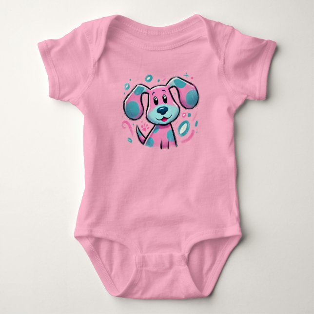 Body Para Bebé Traje de bebé de perro azul rosado (Anverso)