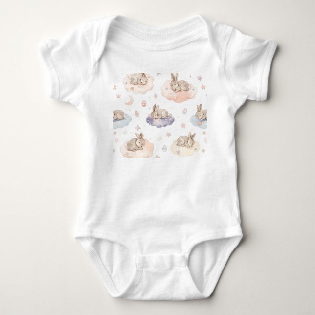 Body Para Bebé Traje de bebé Dreamy Bunny Clouds | Conejo durmien (Anverso)