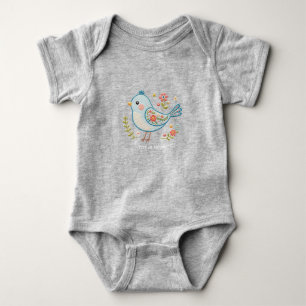 Body Para Bebé Traje de bebé floral de pajarito azul
