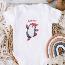 Body Para Bebé Traje de bebé mono con un pingüino patinando sobre