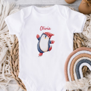 Body Para Bebé Traje de bebé mono con un pingüino patinando sobre
