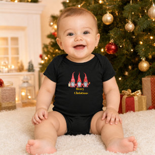 Body Para Bebé Traje de bebé negro con Gnomos Feliz Navidad