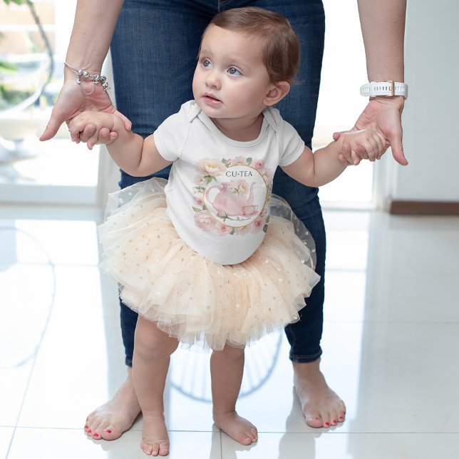 Body Para Bebé Traje de bebé niña Cu-Tea Pink Teapot (Cu-tea Tea Party Baby Outfit)