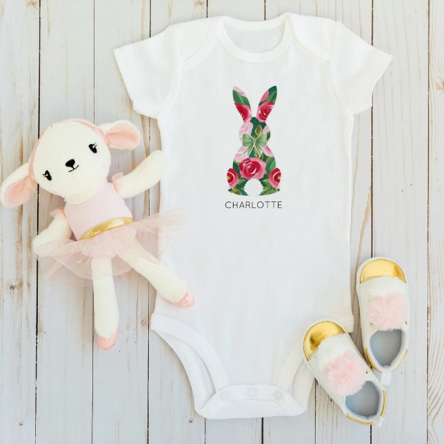 Body Para Bebé Traje de bebé para conejitos de Pascua personaliza (Personalized Easter Bunny Baby Bodysuit for Girls)