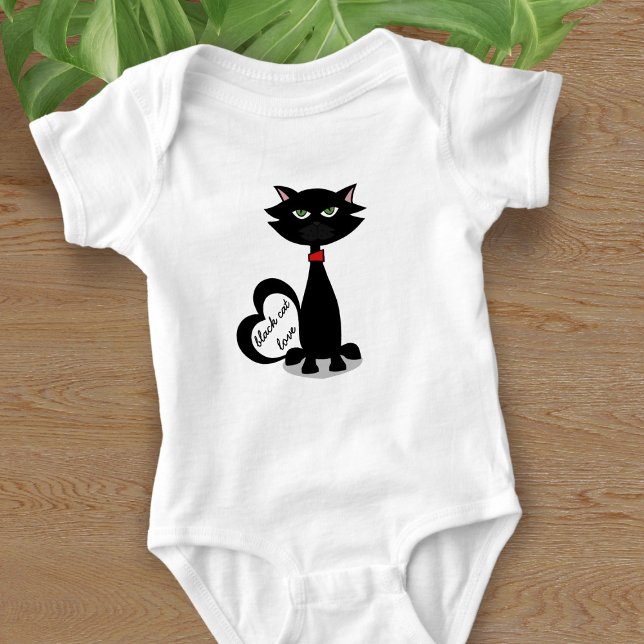 Body Para Bebé Traje de bebé personalizado para gato negro lindo (A cute black kitty cat with space for your little kitten's name)