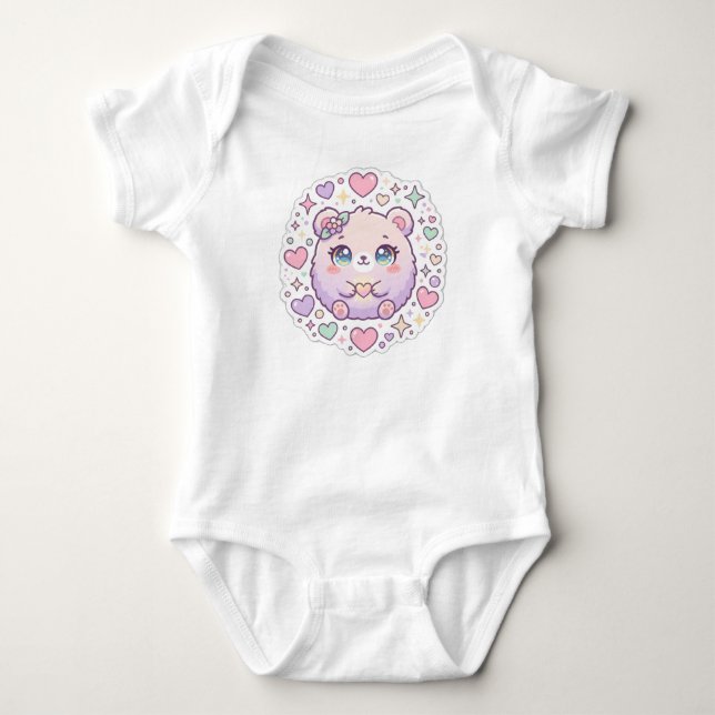 Body Para Bebé Traje de bebé rosa pastel osito adorable (Anverso)