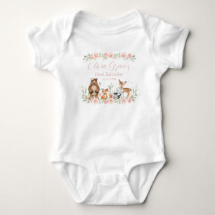Body Para Bebé Traje de cumpleaños Woodland Animals Blush Floral 