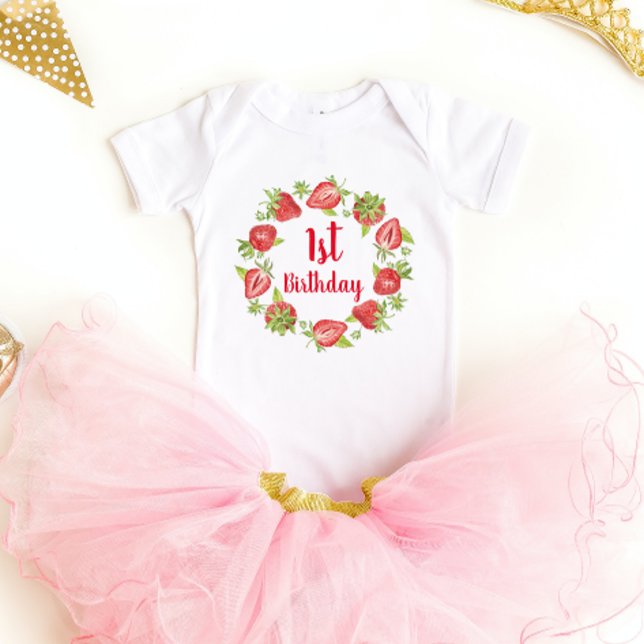 Body Para Bebé Traje de fresa de primer cumpleaños (Subido por el creador)