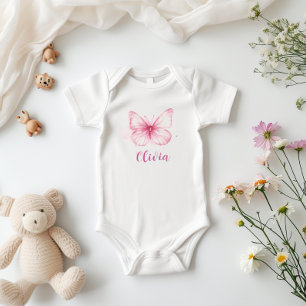 Body Para Bebé Traje de mariposa rosada para bebé personalizado