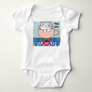 Body Para Bebé Traje para niñas con gato sonriente en la copa