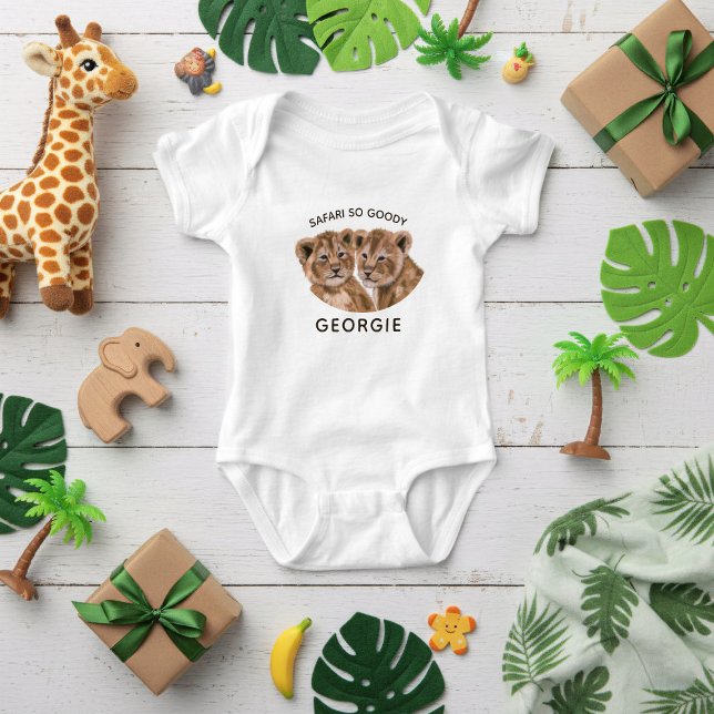 Body Para Bebé Trajes de bebé personalizados de gemelos leones li (Safari So Goody! Cute lion cub baby bodysuit with space for your name)