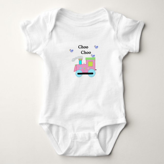 Body Para Bebé Tren Choo Choo Rosa con Pájaros Azules (Anverso)
