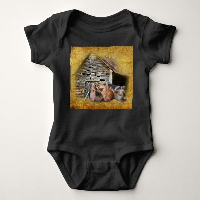 Body Para Bebé Tres Cerditos En El Rústico Barn Snoozing (Anverso)