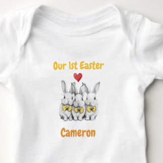 Body Para Bebé Triplets 1st Easter Outfit, Bunnies, Personalized