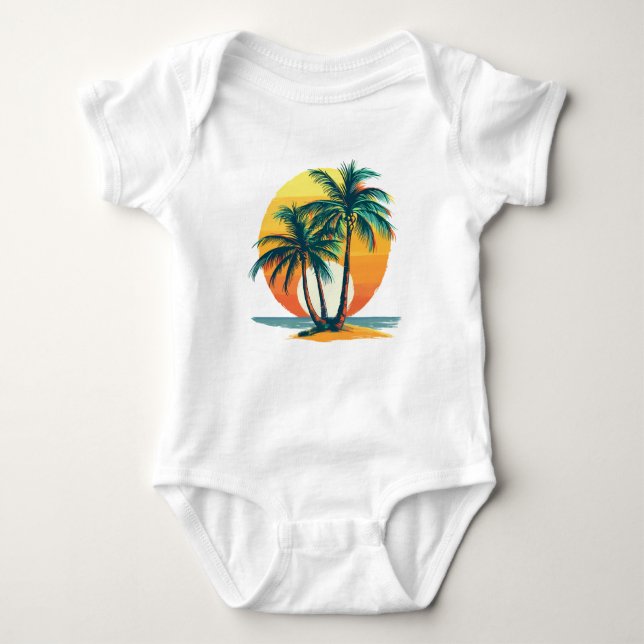 Body Para Bebé Tropical Palm Trees with Vibrant Sunset (Anverso)