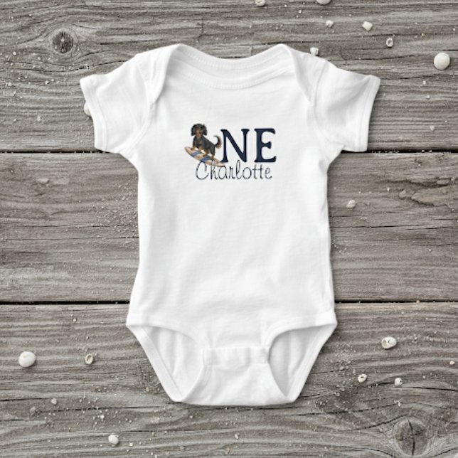 Body Para Bebé Tropical The Big One Surf Dachshund Cumpleaños (Celebrate your little one’s special day with this Tropical The Big One Surf Dachshund Birthday!)