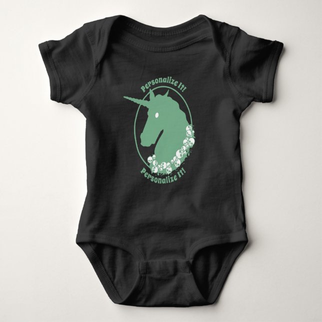 Body Para Bebé TU TEXTO Unicornio Zombie Verde (Anverso)