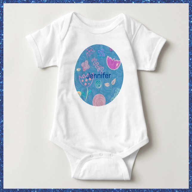 Body Para Bebé Tulipán floral azul rosa y morado moderno (Subido por el creador)