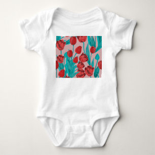 Body Para Bebé Tulipanes de primavera, patrón floral dibujado a m