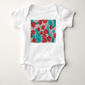 Body Para Bebé Tulipanes de primavera, patrón floral dibujado a m
