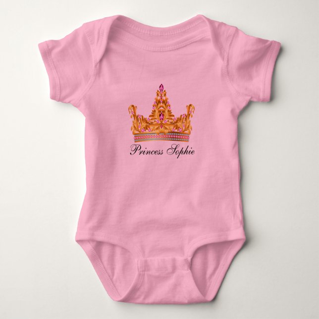 Body Para Bebé Tutú Onsie de la niña de princesa Gold Tiara Pink (Anverso)