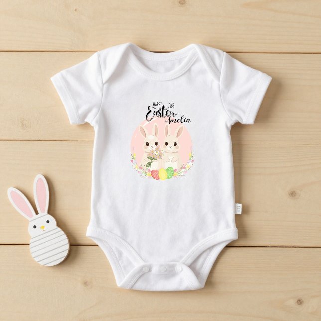 Body Para Bebé Two Easter Bunnies Personalized Baby Bodysuit (Subido por el creador)