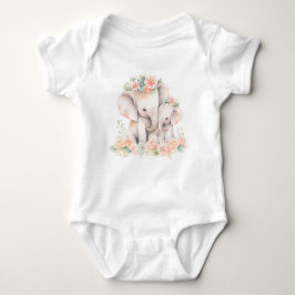 Body Para Bebé Two Elephants Snuggled with Floral Wreath