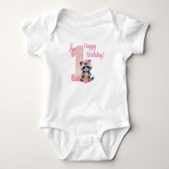 Body Para Bebé "Un año de edad" - Bodysuit rosa para cumpleaños d (Anverso)