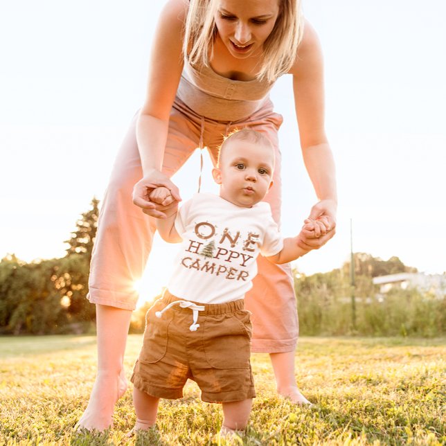 Body Para Bebé Un Camper Feliz Primer Fiesta de Cumpleaños Baby B (One Happy Camper Baby Bodysuit)