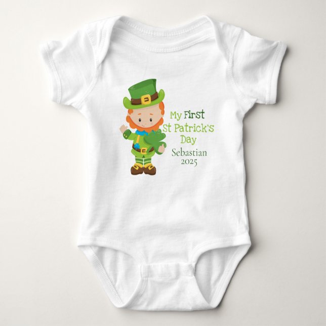 Body Para Bebé Un día personalizado de Leprechaun primero San Pat (Anverso)