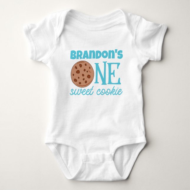 Body Para Bebé Un dulce Cookie Blue Primer Cumpleaños (Anverso)