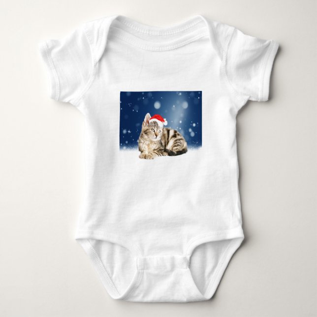 Body Para Bebé Un gato lindo vestido con Navidades de sombrero ro (Anverso)