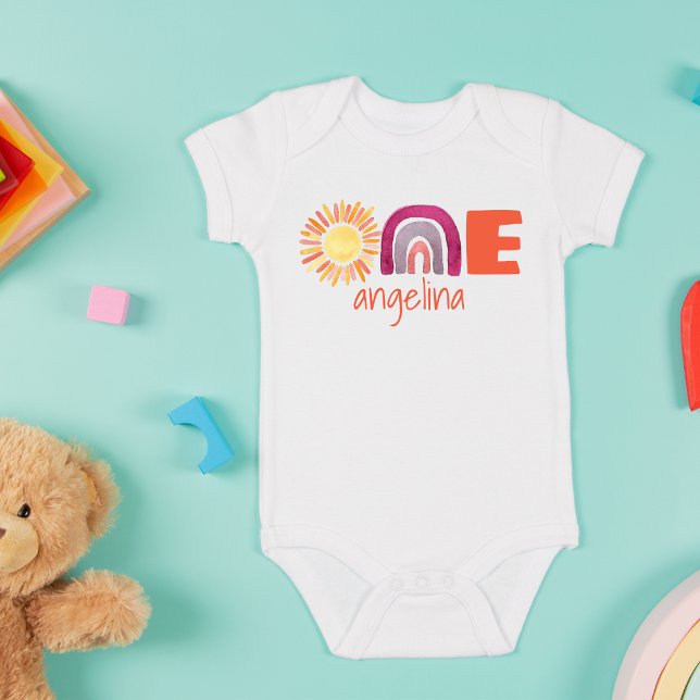 Body Para Bebé Un primer cumpleaños bebé boho arcoiris con nombre (Subido por el creador)