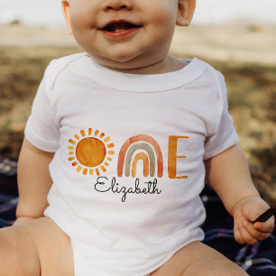 Body Para Bebé Un primer cumpleaños nombre boho arcoiris y sol