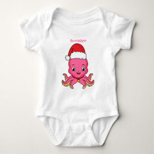 Body Para Bebé Un pulpo alegre lindo usando Navidades gorra perso